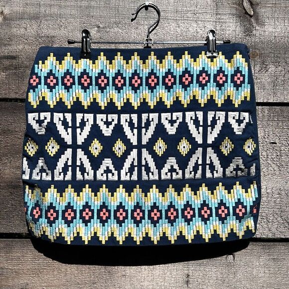 Harper Women's Blue Geometric Print Cotton Embroidered Mini Skirt - Picture 1 of 6